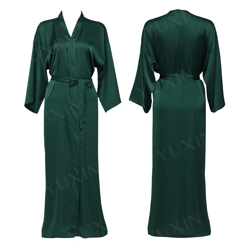 2021 Satin Chiffon Robes Long Robes Long Sleeve Custom Bridesmaid Robes Bride Robe Women Long Wedding Bathrobe Homewear