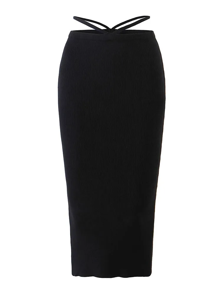 

XIKOM Knit Skirts Woman Fashion 2022 High-Waisted Skirt Long Woman Clothes Black Slit Skirts