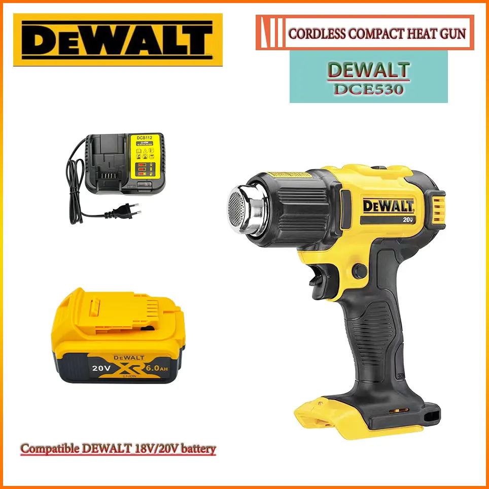 Cordless Heat Gun Heat Shrink Wrapping Lithium Battery Tools 20V Air Gun Tool Only DEWALT DCE530 18V/20V