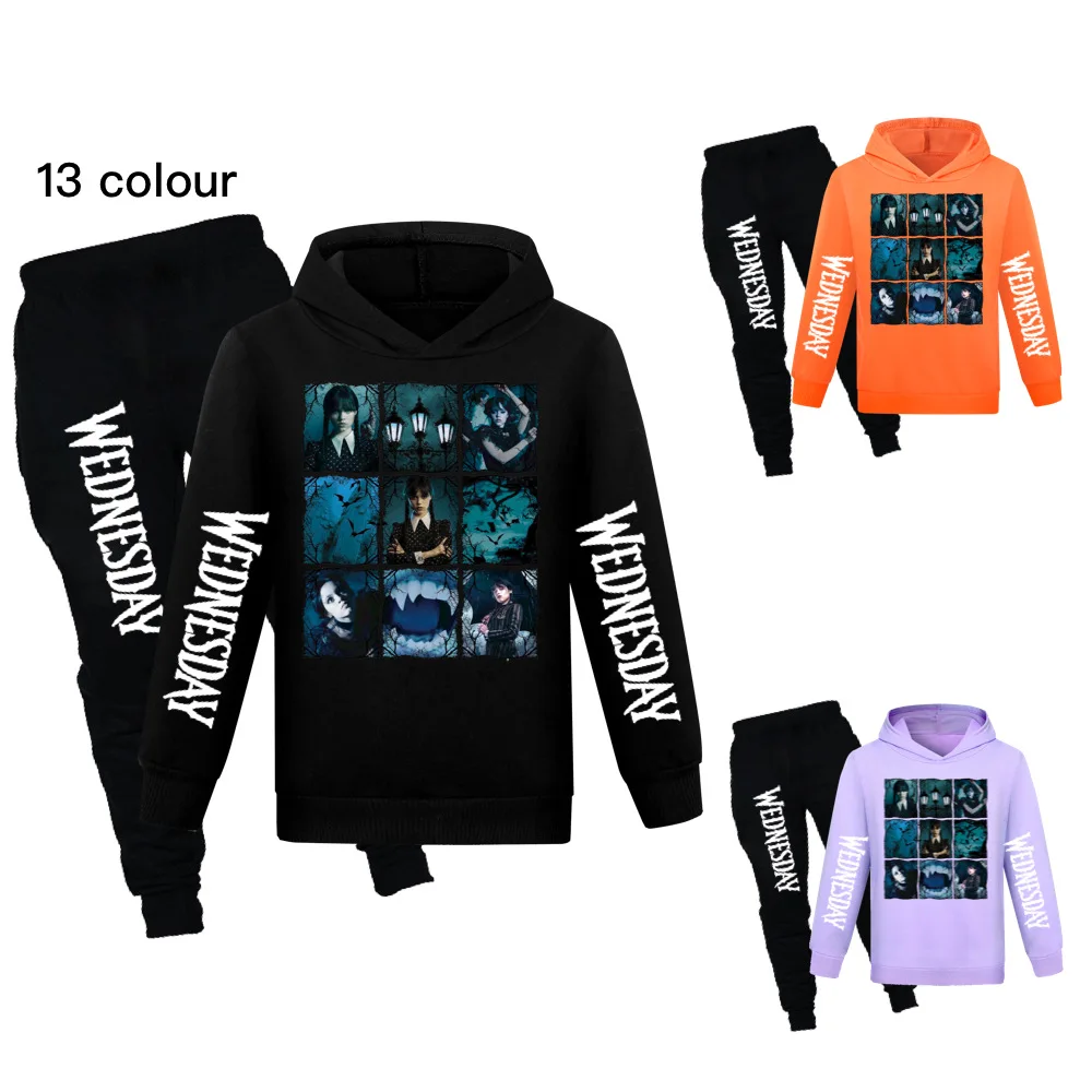 

Kids Wednesday Addams Suit Boys Girls Clothes Cartoon Hooded Sweatshirt +Pants 2Pcs/Set Children's Clothing Toddler Sportswear