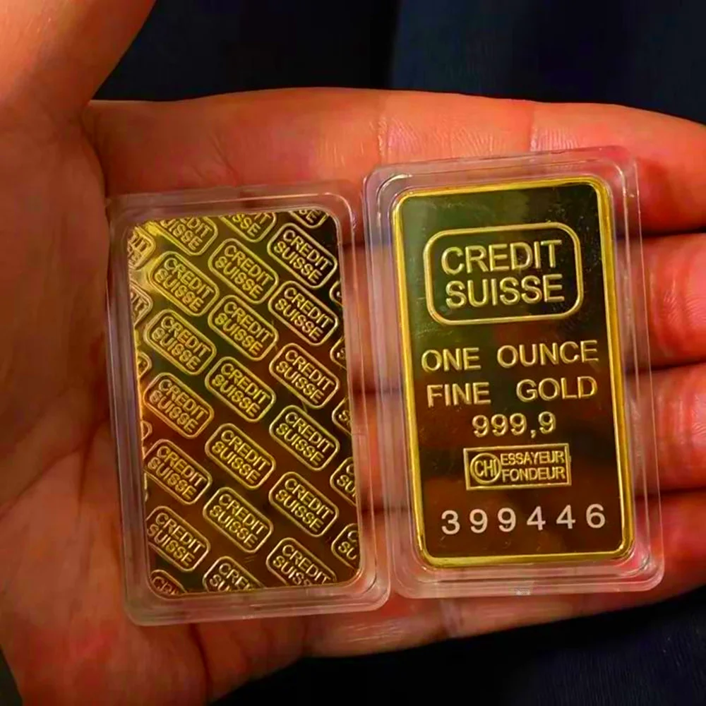 

Позолоченный многослойный слиток 24 карата, 1 унция, золотой стержень Credit Suisse, прозрачная акриловая герметичная упаковка, индивидуальная серия NumBer