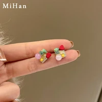 mihan 925 silver needle fashion jewelry colorful stud earrings delicate geometric pink bead red heart earrings for women gifts