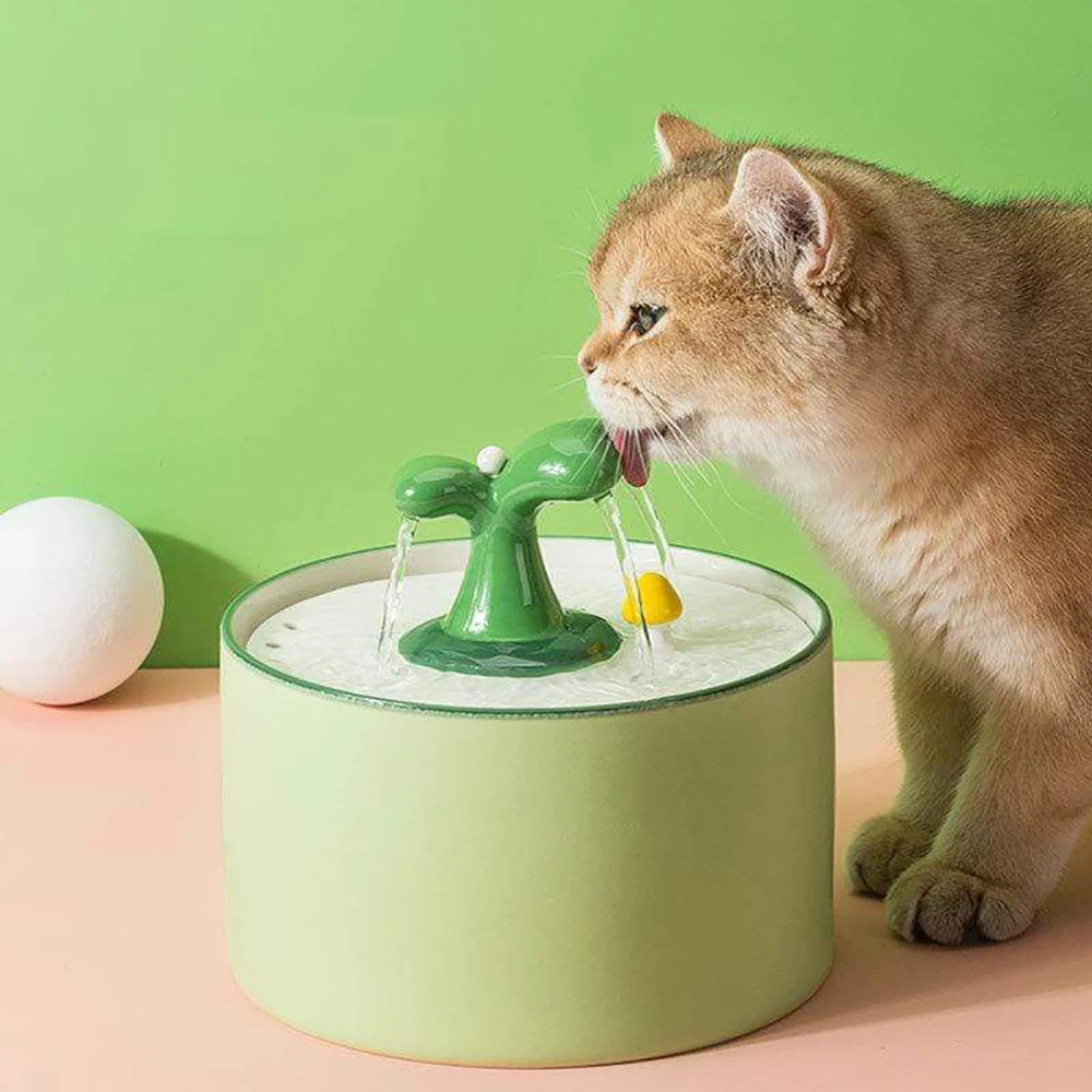 

ZOOBERS Ceramic Cat Water Fountain Ultra-Silent Tree Like Design with 1.5L Capacity Activated Carbon Filter For Cats & Small Dog