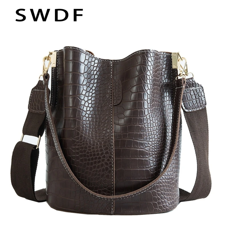 

SWDF Crocodile Crossbody Bag For Women Shoulder Bag Brand Designer Women Bags Luxury PU Leather Bag Bucket Bag Female Handbag