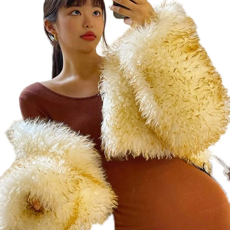 Short Fluffy Coat Faux Fur Jacket Overcoat Pink Vintage Tie Dye Winter Clothes Women 2022 Fashion Coats Gradient Eco Fur Coat