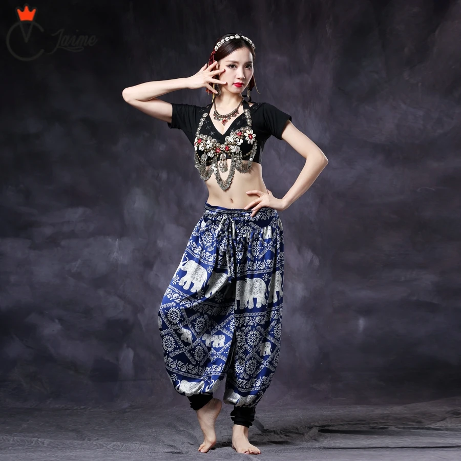 

Women ATS Tribal Belly Dance Clothes Harem Trousers Pants Costume Choli Tops and Pants Gypsy Dance Coin Bra Bloomers