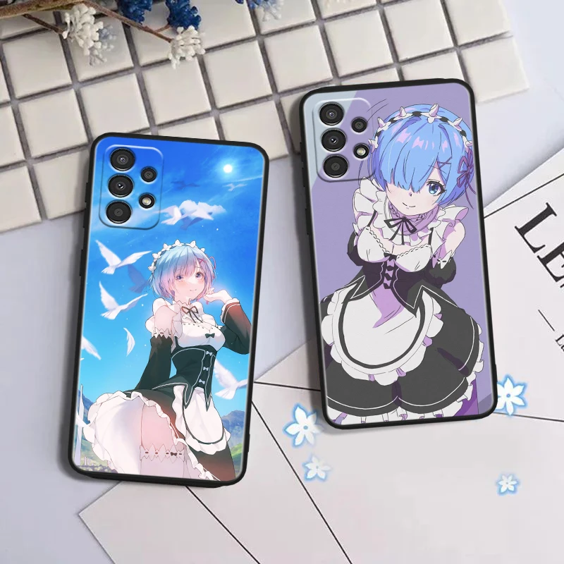Чехол для телефона с аниме Rem Beauty Samsung A73 A72 A54 A53 A52S A34 A33 A32 A25 A24 A23 A22 A15 A14 A13 A05 черный