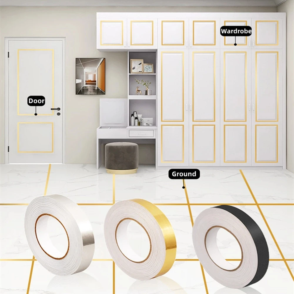 

50M Brushed Gold Floor Edging Waterproof Beauty Seam Stickers Wall Gap Ceiling Home Decoration Self-adhesive Tile Tape