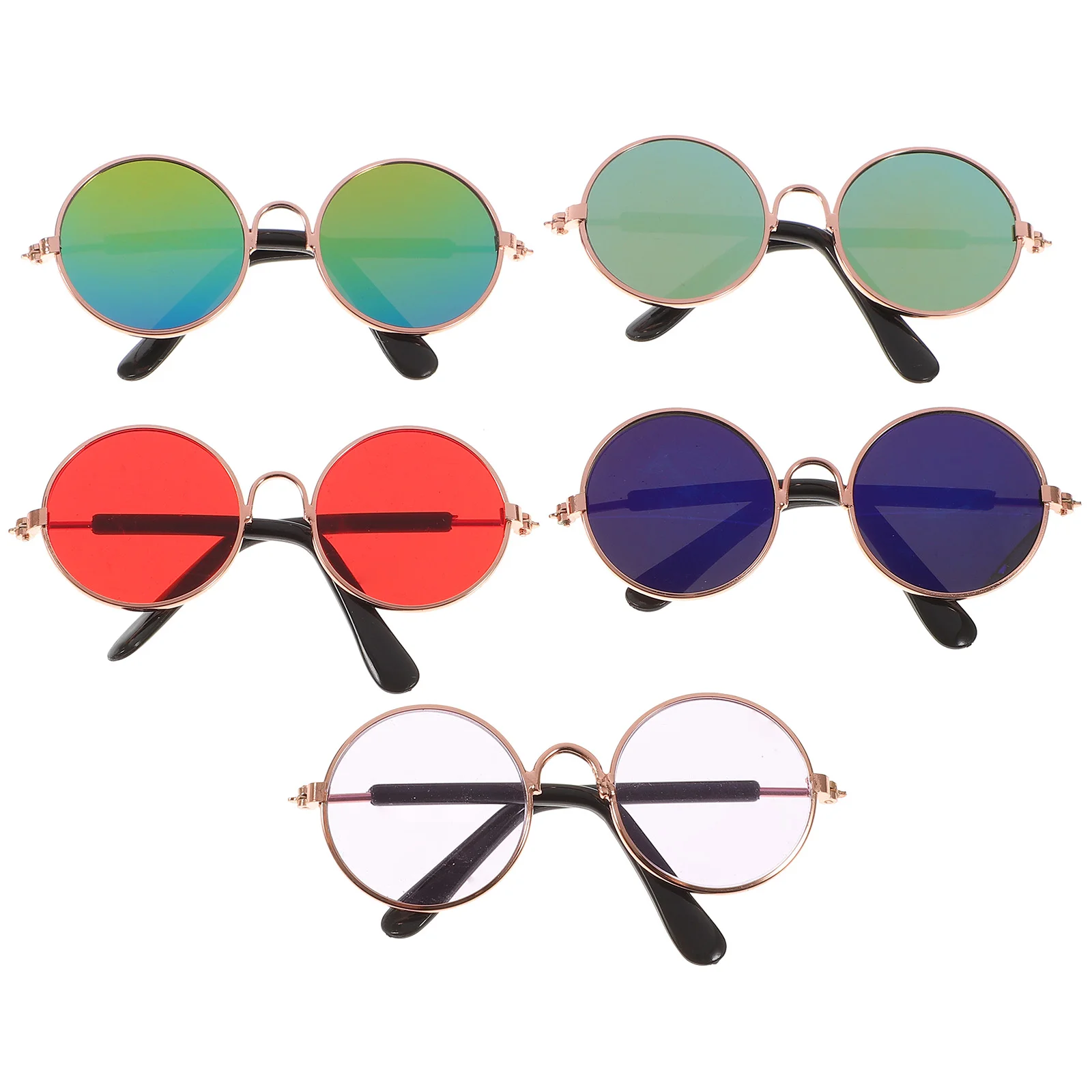 

5pcs Sunglasses Classic Round Photo Eyeglasses Props for Cat Party Costume Photo Props Funny Eyewear