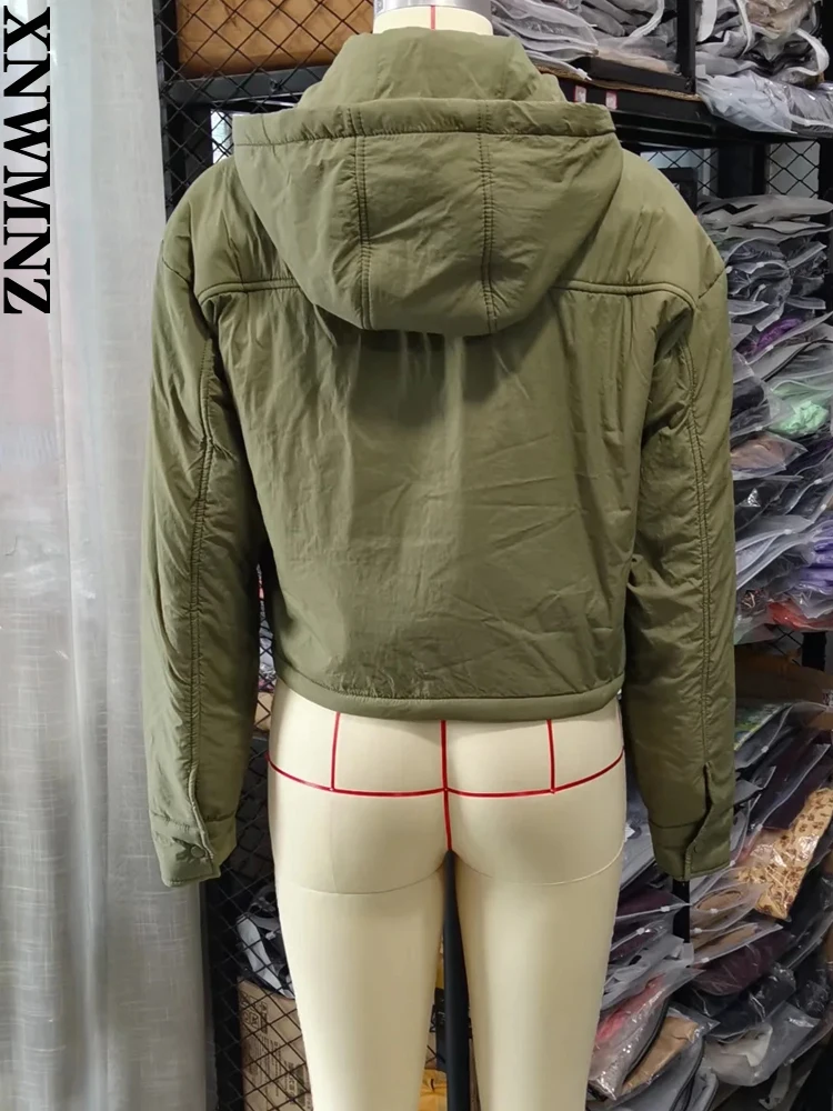 XNWMNZ 2022 autumn and winter women fashion casual hooded jacket female retro flip pocket wide padded jacket short parka