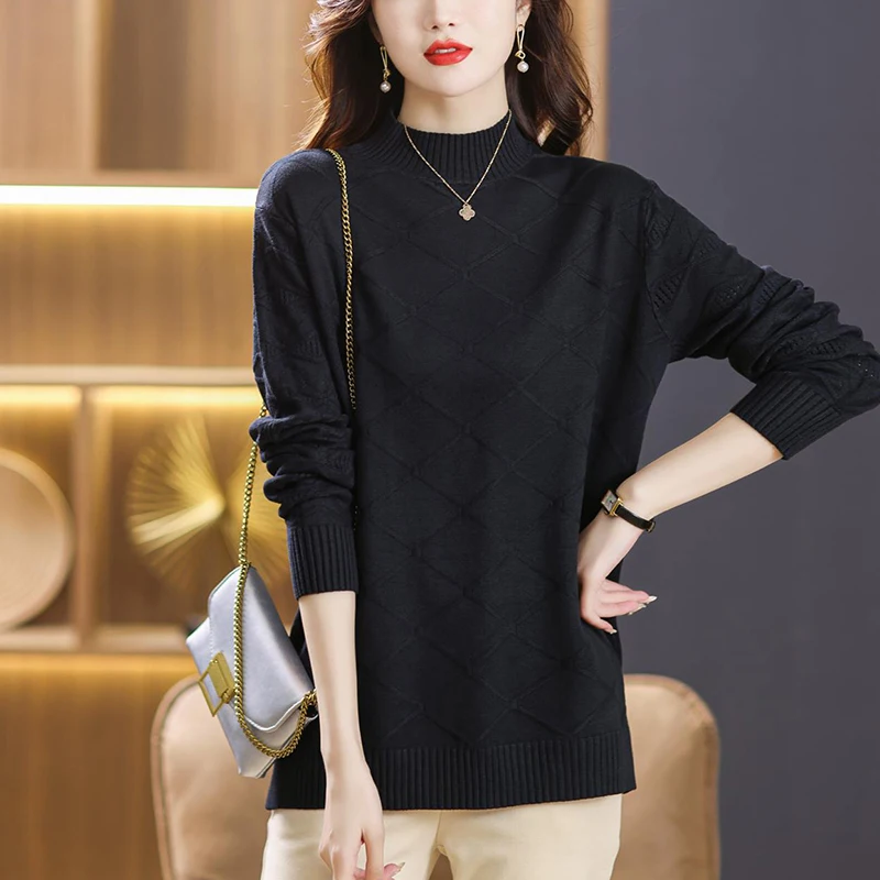 Очень большой осенне-зимний свитер с полувысоким воротником свободный 100 00 кг