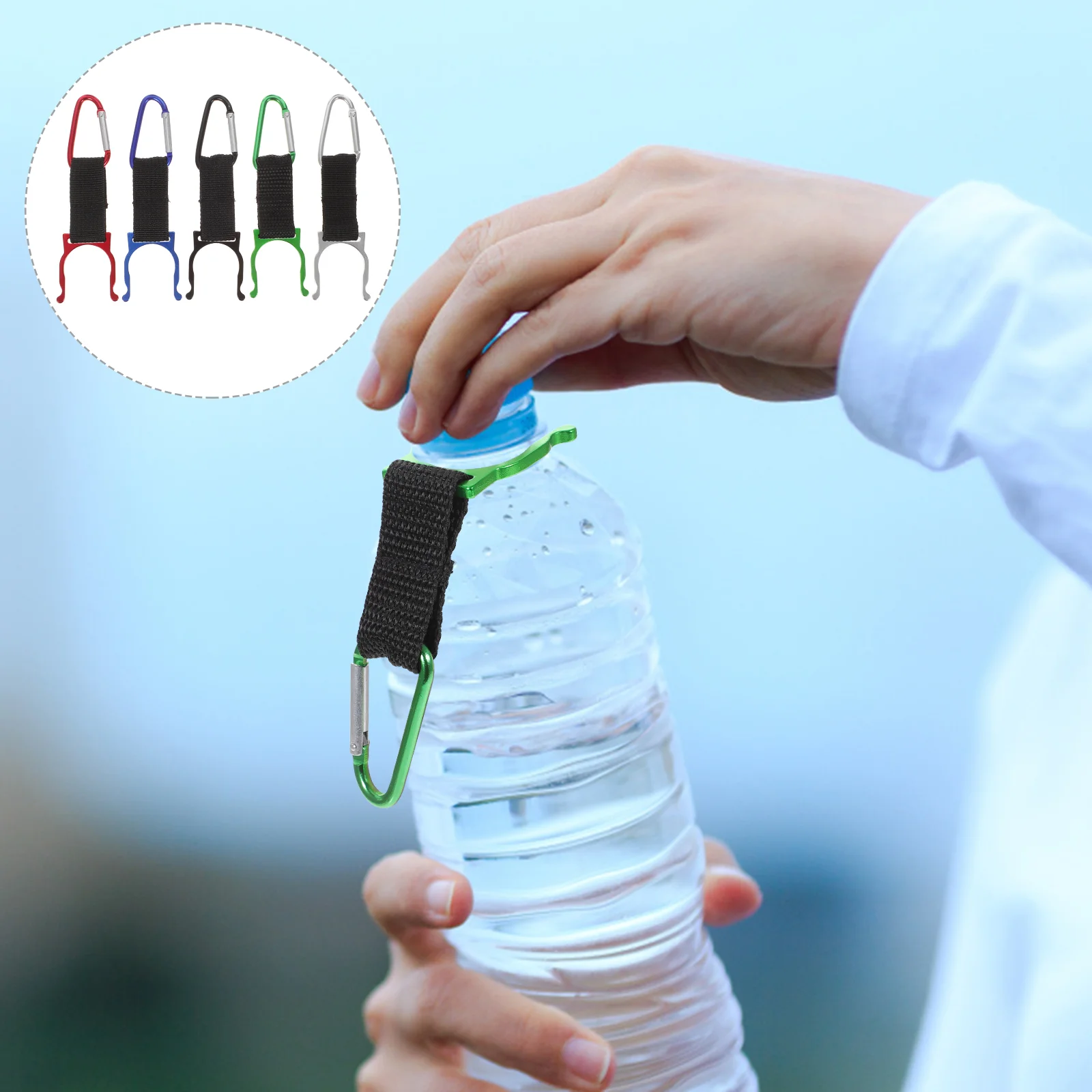 

10pcs D-shaped Hanging Buckle Portable Water Bottle Holder Mineral Water Bottle Clip for Camping Hiking (Random Color)