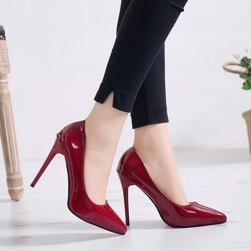 

2022 New Women Yellow Blue High Heels PU Leather Female Scarpins Office Pointed Toe Tacons Pumps Shoes Plus Size
