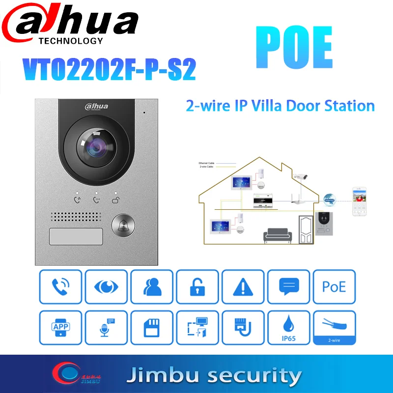 

Dahua POE Video Intercom VTO2202F-P-S2 H.265 IP Villa Door Station 2-Door Control App Remote 2MP HD colorful 160° fisheye camera