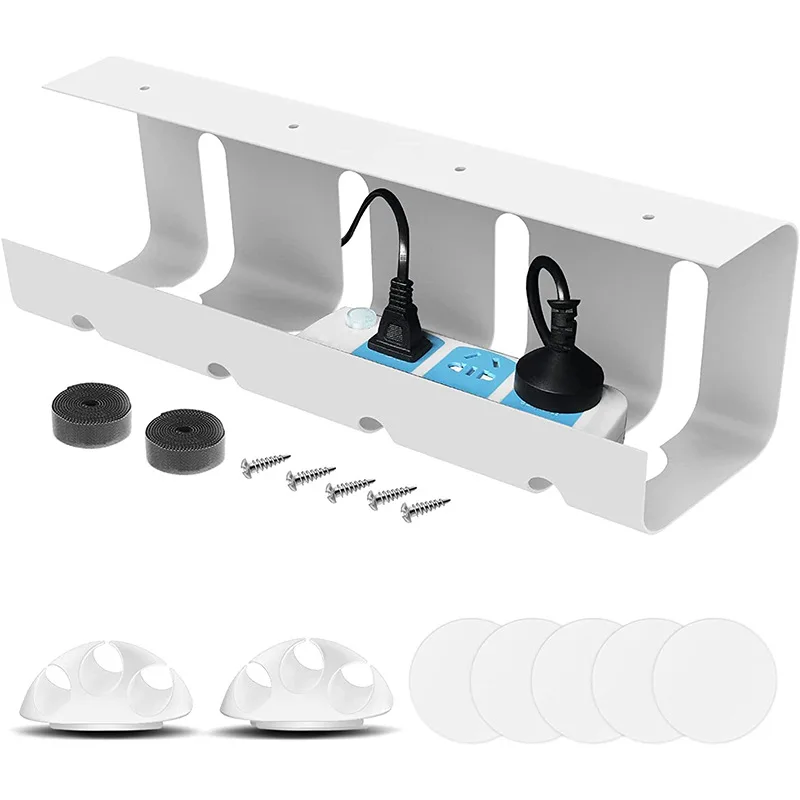 

Iron Office With Screws Power Strip Home Cord Raceway Storage Wire Organizer Under Desk Cable Management Tray Keep Tidy