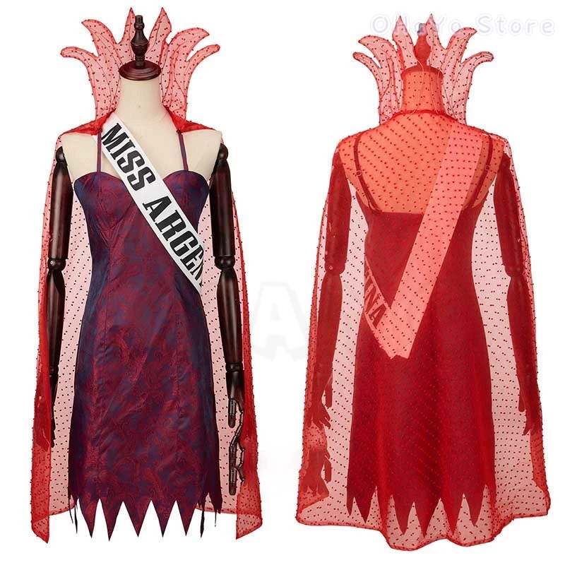 Свек коммерческий Мисс Аргентина Косплей Костюм Платье Плащ Оранжевый Вьющийся