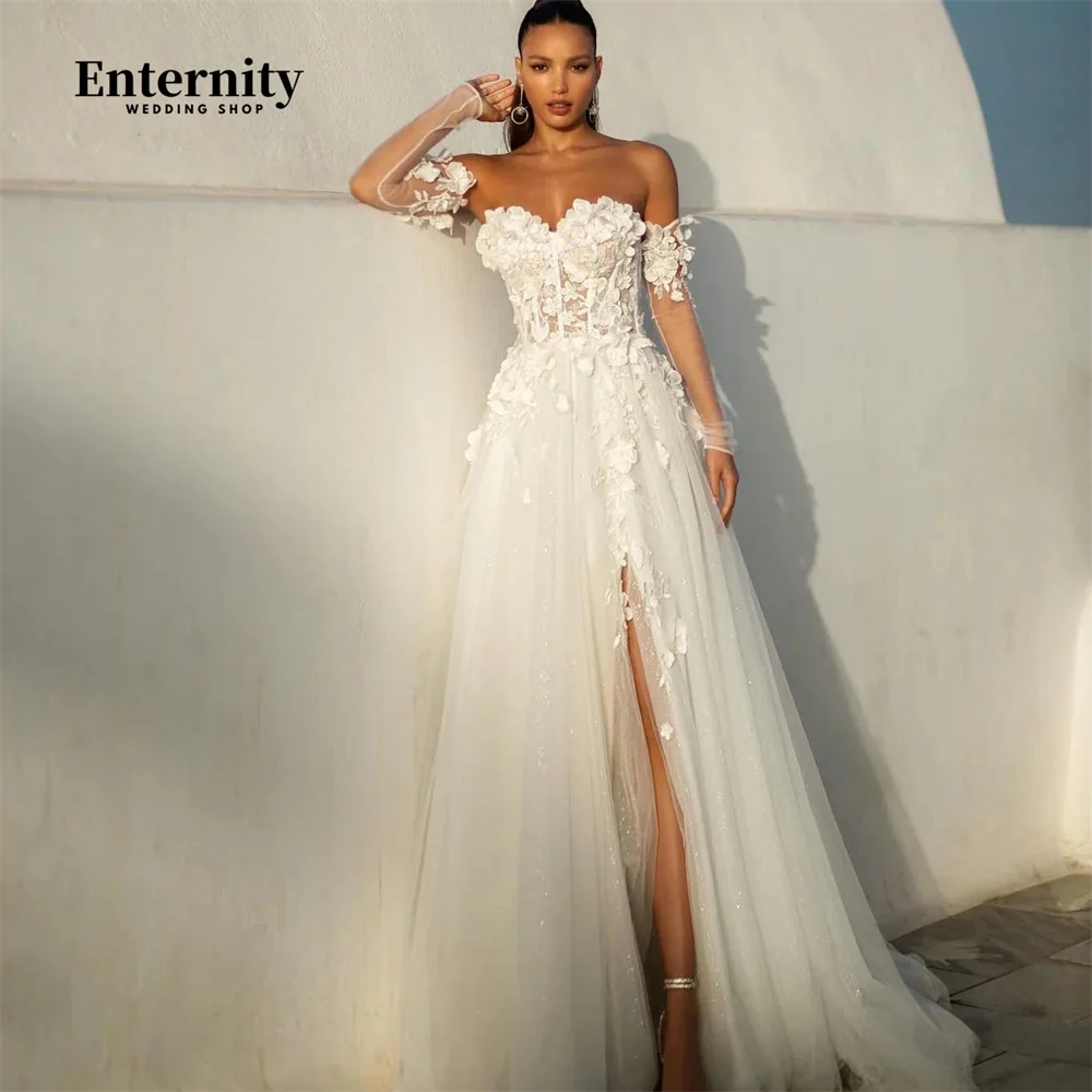 ТРАПЕЦИЕВИДНОЕ свадебное платье с высоким разрезом очаровательное кружевное до