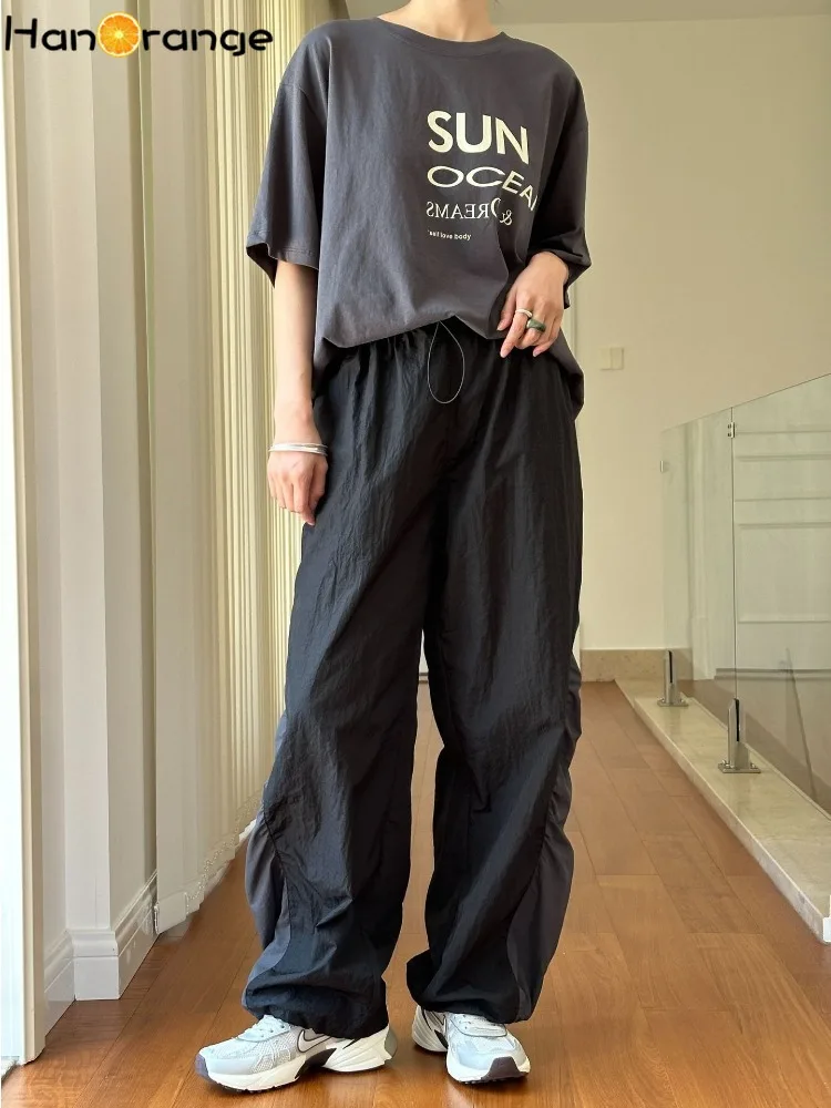 HanOrange 2024 летние уличные лоскутные плиссированные повседневные брюки женские