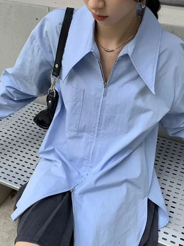 

Spring and Autumn New French High-Grade Shirt Fashion Brand Two-Way Design Zipper Inner Bottoming Top