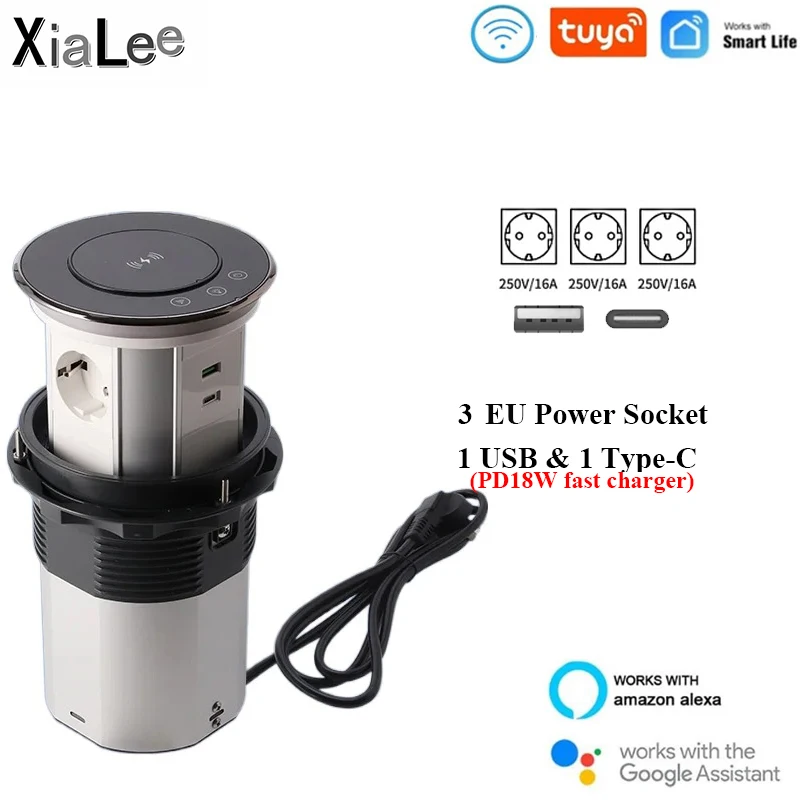 Умная выдвижная розетка WIFI Tuya 3 розетки + 2 зарядных устройства USB