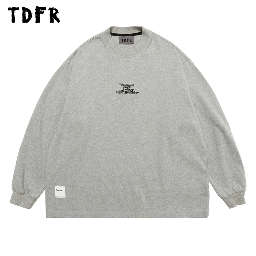 

Letter Print Long Sleeve T-shirt Mens Autumn Camping Casual Simple Loose Crew Neck Cotton Tshirt Men