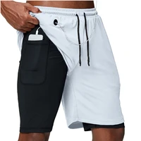 2022 running shorts men summer fitness gym training sports quick dry workout 2 in 1 jogging double deck with pocket underwear