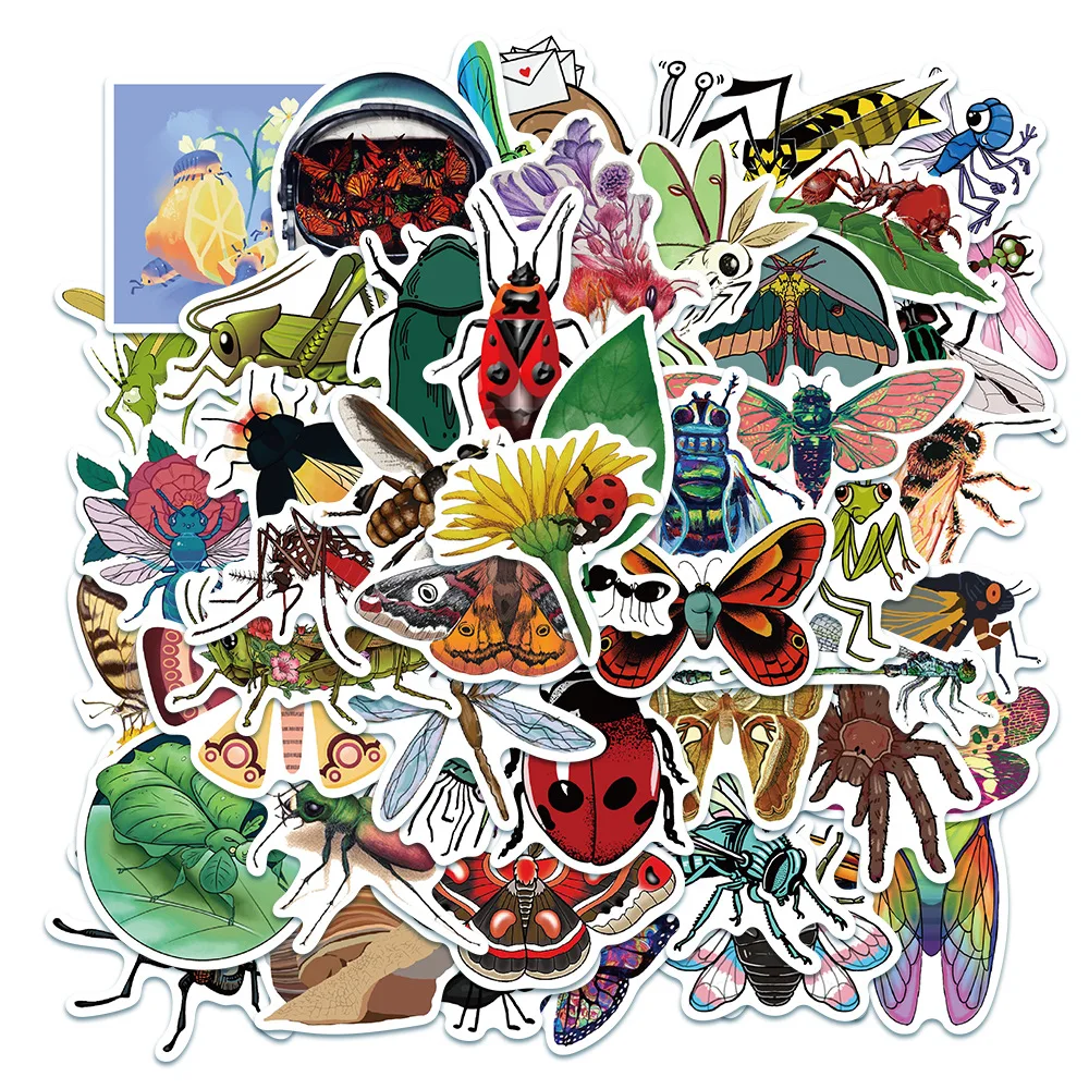 

50 шт. образцы насекомых бабочек ПВХ граффити наклейка цветные украшения искусственные детские наклейки хлопья для телефона в эстетике