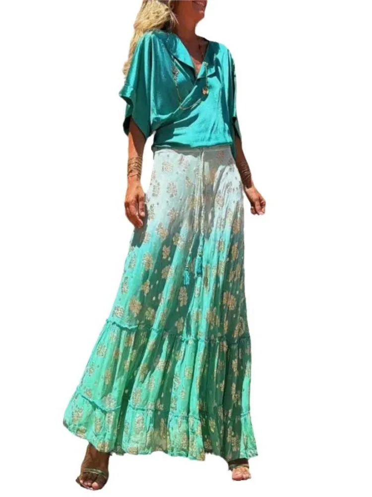 Юбка женская трапециевидная с градиентным принтом модная Свободная