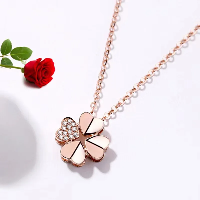 

925 Sterling Silver Electroplating Rose Gold Clover Necklace Fashion Love Clavicle Chain Merry Christmas Beautiful Jewelry for W