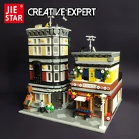 jiestar creative expert street view sushi corner shop 89127 moc bricks modular house model building blocks toys downtown diner