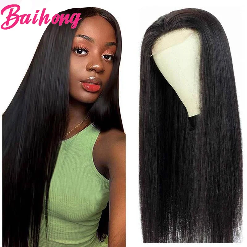 

Bone Straight Human Hair Wig For Black Woman Glueless Straight Lace Front Wig Humain Hair Transparent 13x4 Frontal Wig BAIHONG