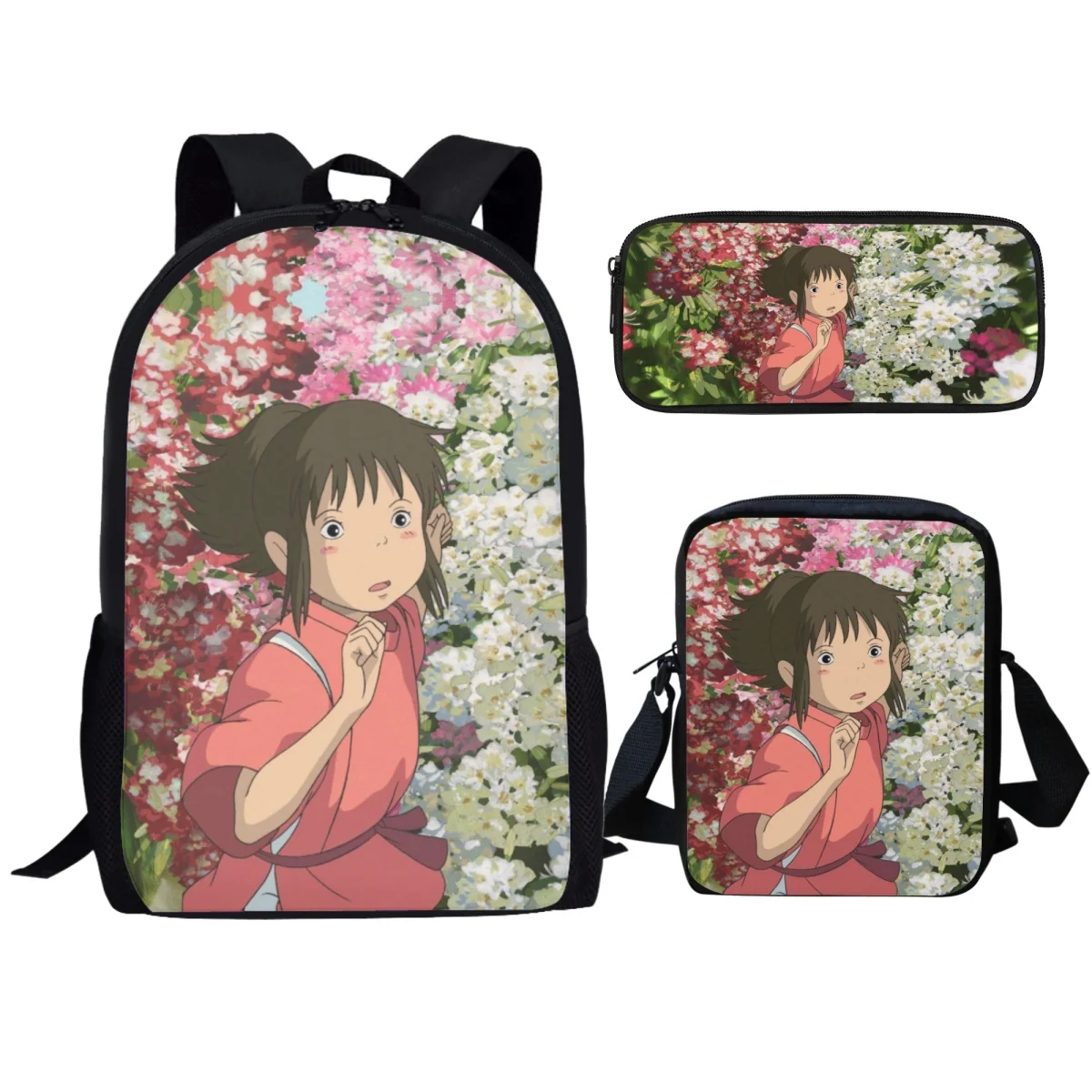 Spirited Away 17 Inch Student Backpack Fantasy Adventure Movie People Pencil Case Creative Design 3 Pcs/Set Child Crossbody Bags