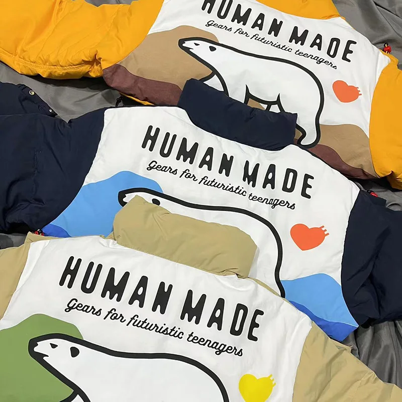 

HUMAN MADE Oversized Down Jackets Casual Men Women 1:1 Bets Quality Snow Mountain Polar Bear Down Coats