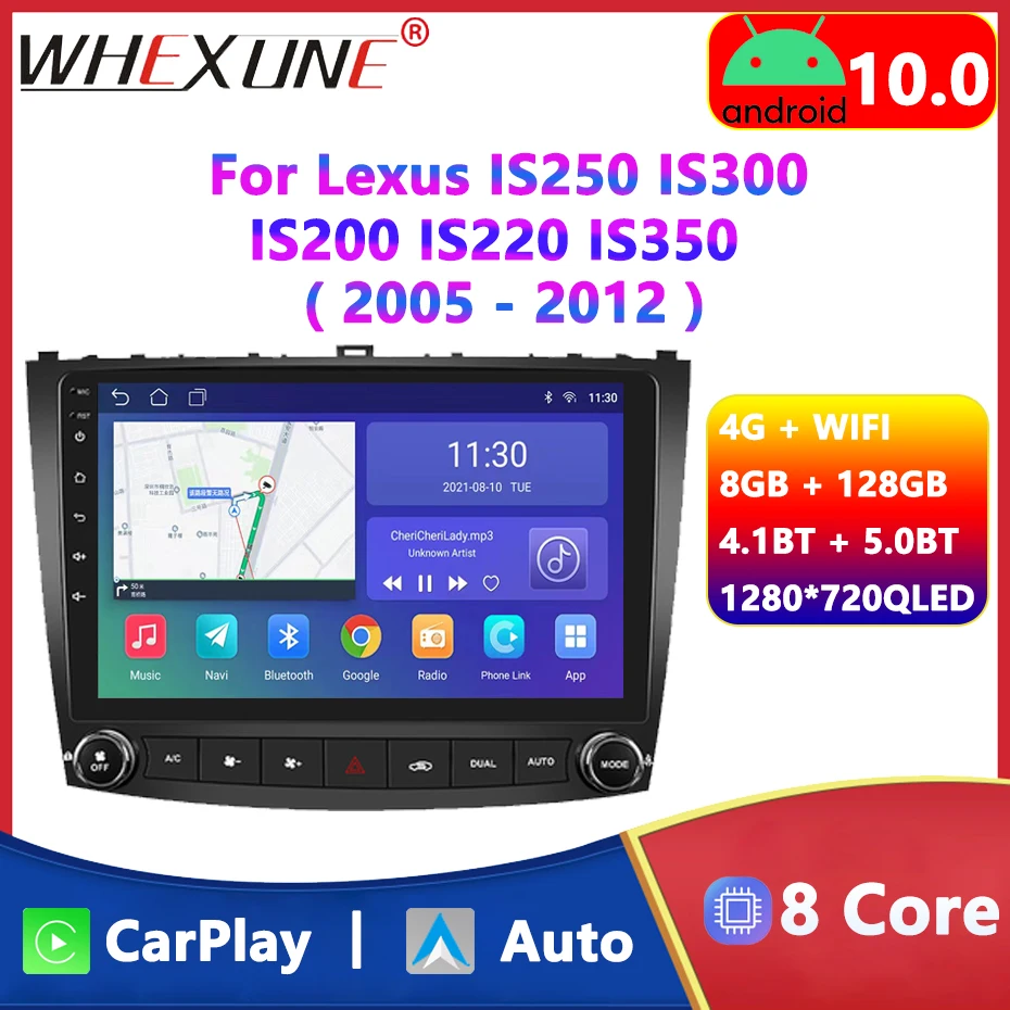 

4G Car Radio Multimedia Video Player Android 12 Auto Wireless Carplay 2 Din For Lexus IS250 IS300 IS200 IS220 IS350 2005 - 2012