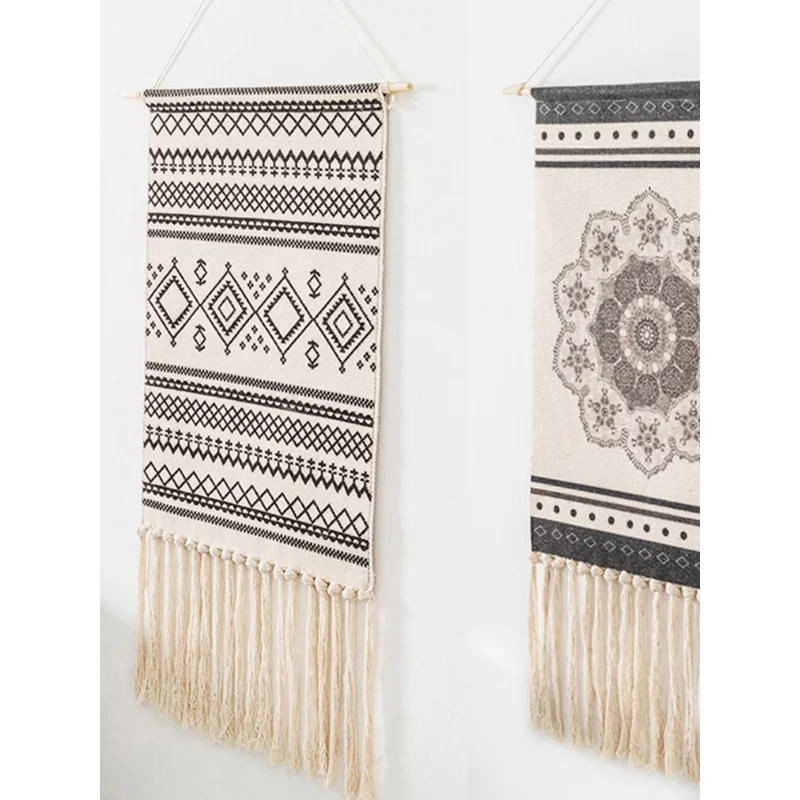 Nordic Tapestry Decorative Hanging Cloth Tassel Hand-woven Cotton Hanging Picture Bedroom Living Room Background Wall Cloth