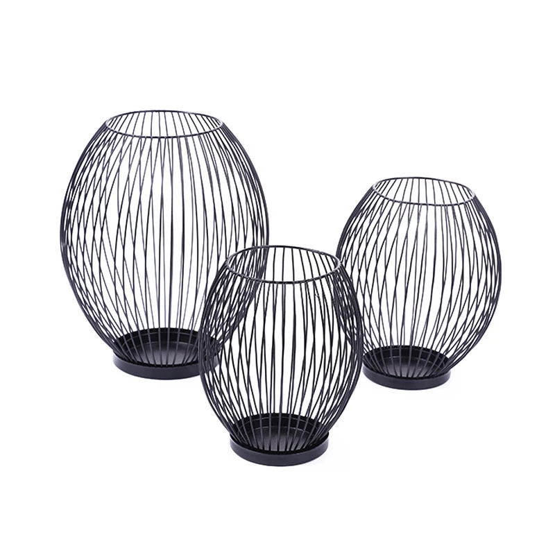 

Iron Candle Holder Candle Holder Black Bird Cage Lantern Romantic Home Decoration Ornaments Geometric Candle Holder 3Pcs