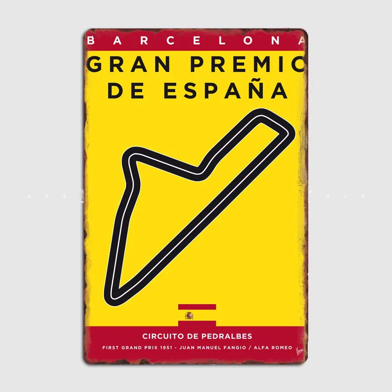 F1 Гран-при Испании первый Гран-При 1951 Пераллес схема ретро металлическая вывеска