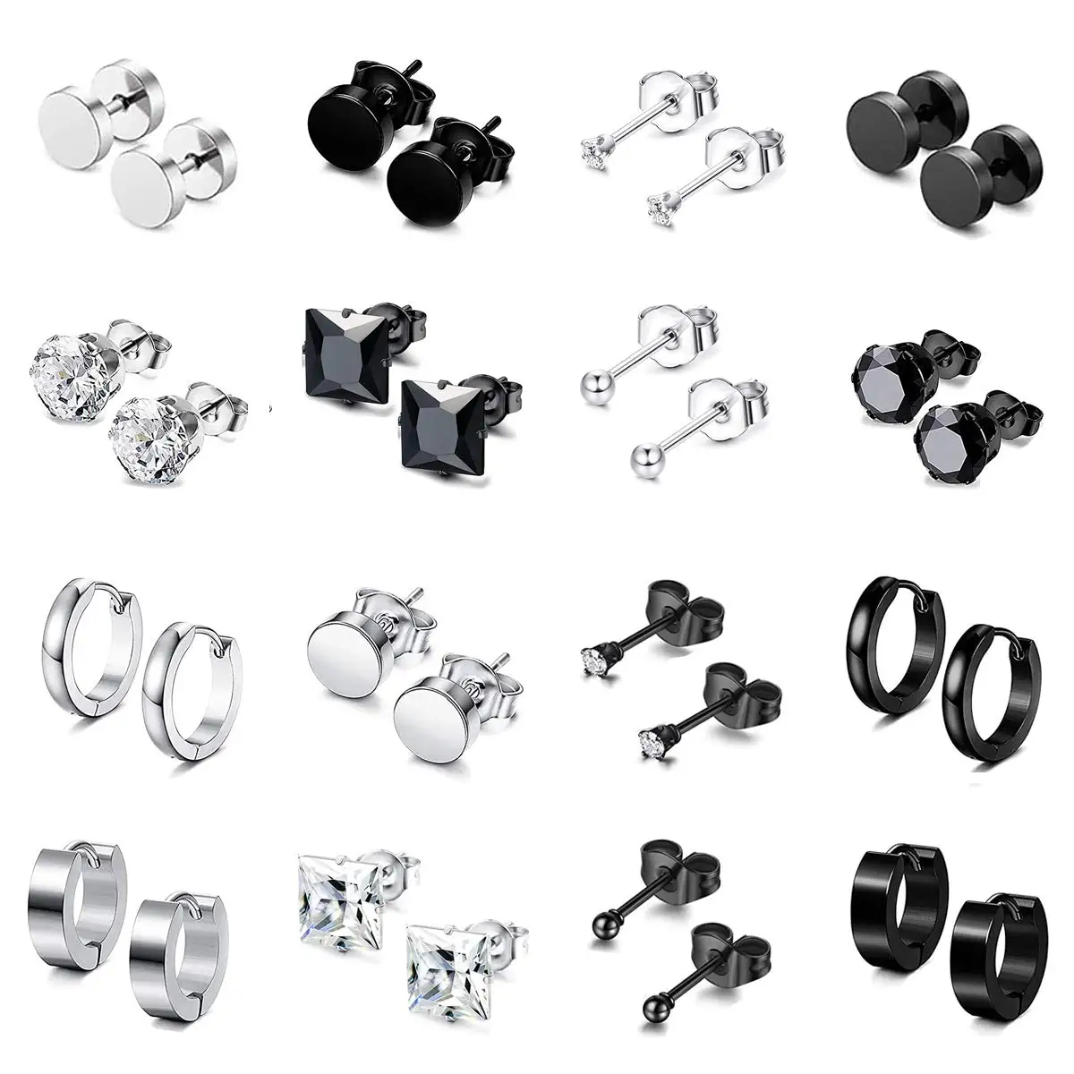 

Серьги-гвоздики из нержавеющей стали с фианитом, 1-16 пар