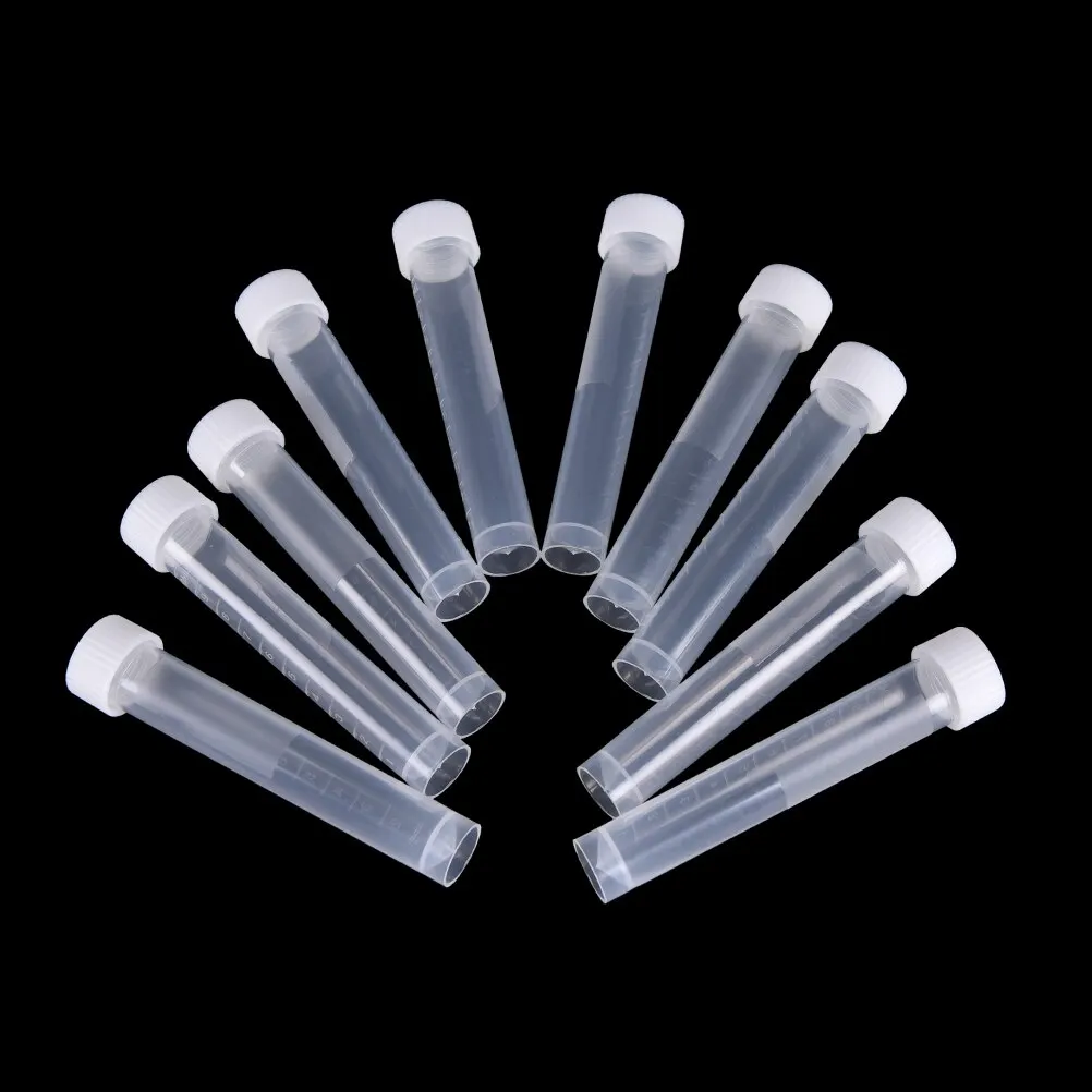 

20pcs 10ml Plastic Test Tubes Vials Sample Container Powder Craft Screw Cap Bottles for Office School Chemistry Supplies