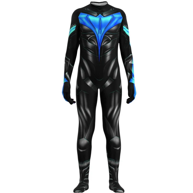 

Adult Kids Superhero Titans Nightwing Jumpsuit Cosplay Costume Halloween Masquerade Cool Fancy Party Outfit Bodysuit Zentai Suit