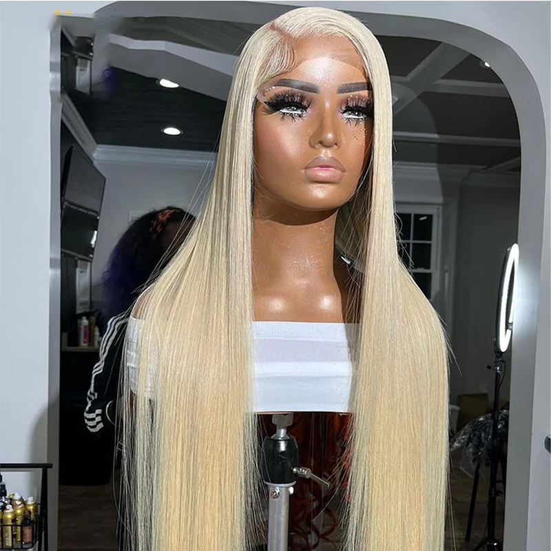 Blonde Straight Mixed Blend Lace Front Human Hair Wig For Women Pre Plucked With Baby Hair 13x4 Transparent Lace Glueless Wig