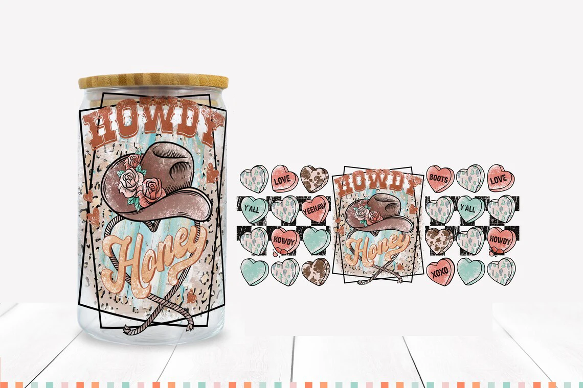 

Howdy Honey UV DTF Cup Wrap for 16Oz Libbey Glass Can DIY Transfer Sticker