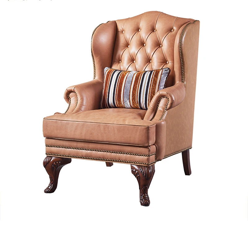 Single Sofa Chairs European Leather Bedroom High Back Club Lounge  Living Room Furniture Couches