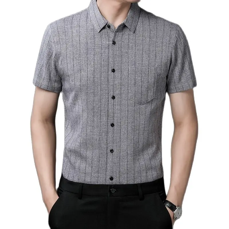 

Cotton Linen Short Sleeve Shirts for Men Summer Breathable Regular Fit Dress Shirt Button Down Pocket Business Casual Shirt Male
