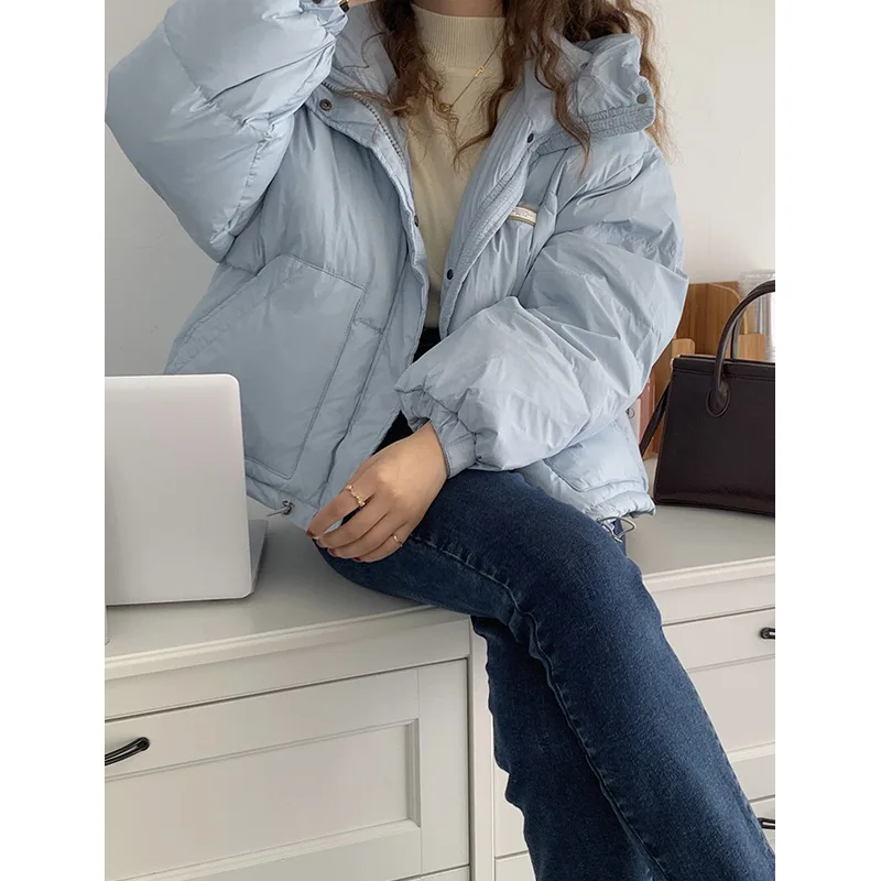 Winter Down Jacket Short Section Jacket Hooded Loose Thickening Warm Bread Clothes White Duck Down Thick Cotton Clothing