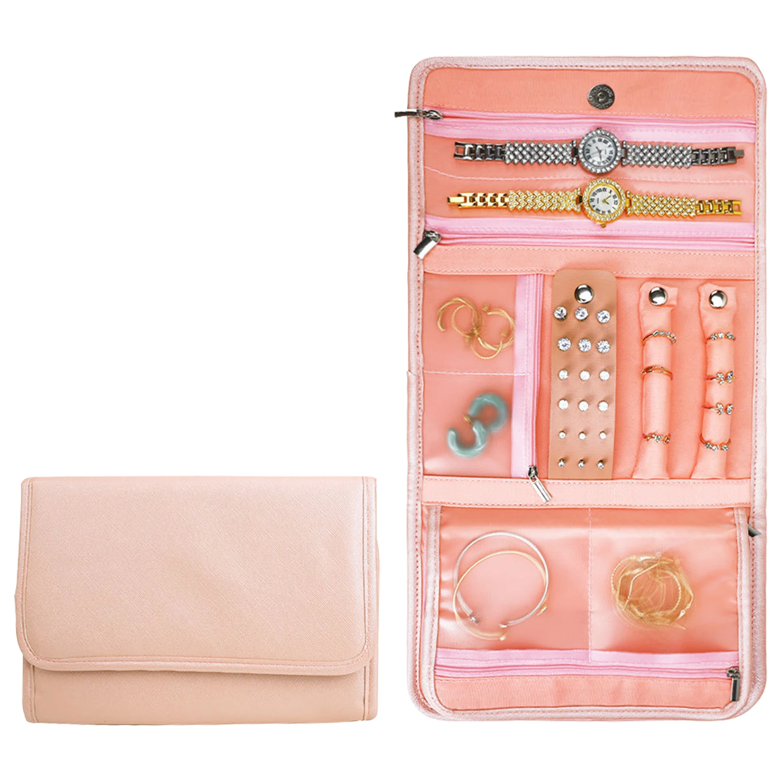 

Дорожный органайзер для ювелирных изделий, Портативная сумка из искусственной кожи в рулоне, для хранения украшений, цепочек, колец, серег и...