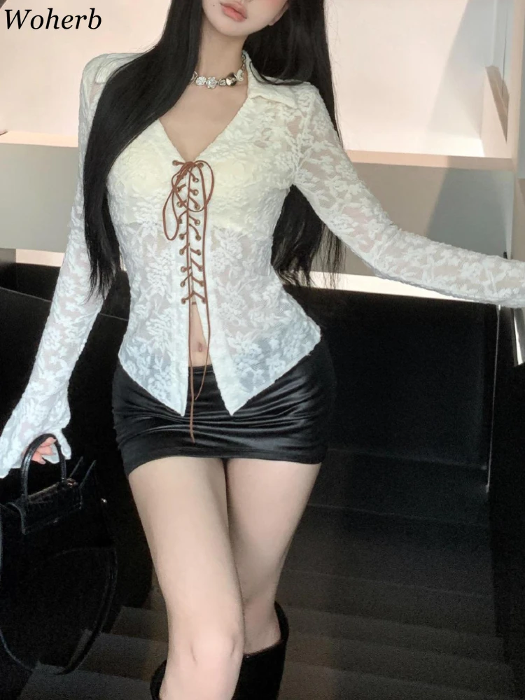 Кружевная жаккардовая блузка для женщин облегающая приталенная туника рубашки