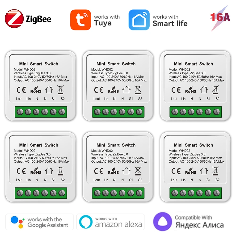 

Tuya Smart Home Zigbee 3.0 Smart Switch Relay Mini DIY Breaker 2-way Control Voice Control for Alexa Google Yandex Alice