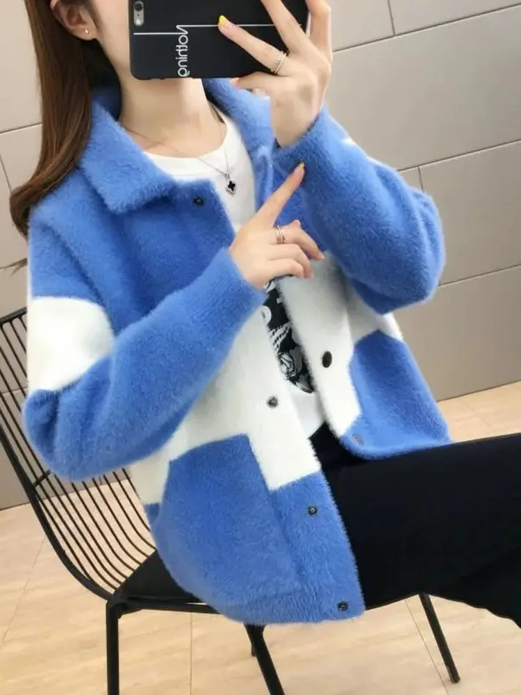 Пальто женское из искусственной норки на флисе Новинка осени 2023 модный вязаный