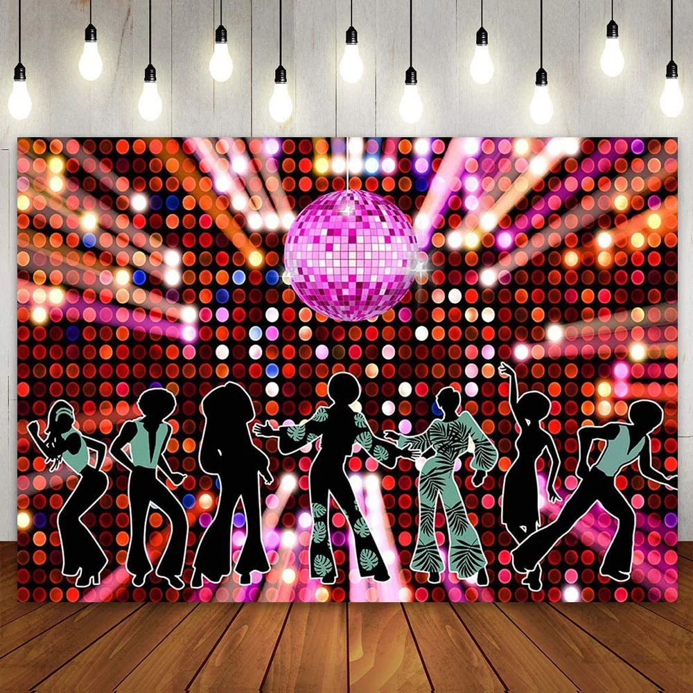 Disco Party Decoration Backdrop Dancers Club Dancing Background Shining Stage Neon 70's 80's 90's Birthday Cake Banner Poster